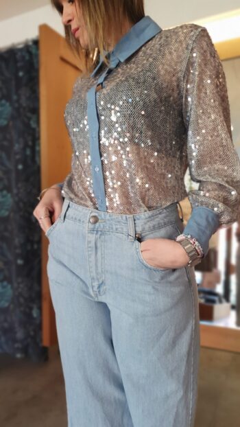 Camicia Paillettes Denim Kontatto