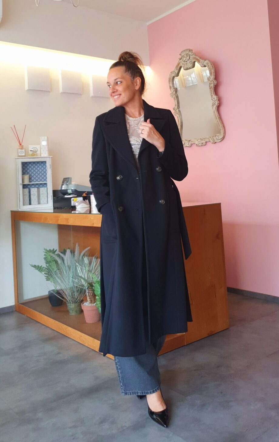 Cappotto Doppiopetto Cintura Nero Griffai