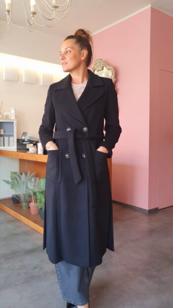 Cappotto Doppiopetto Cintura Nero Griffai