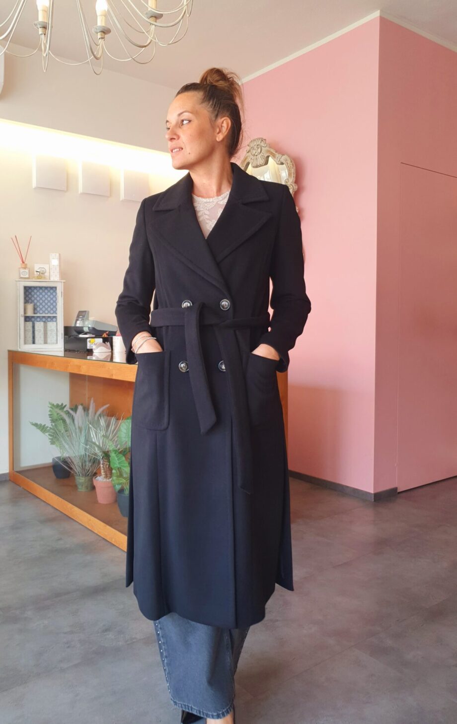 Cappotto Doppiopetto Cintura Nero Griffai