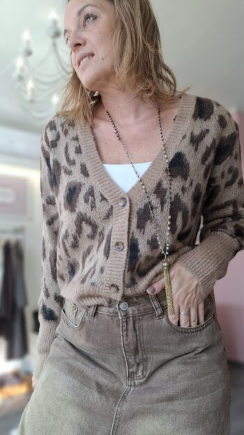 Cardigan Bottoni Maculato Cammello
