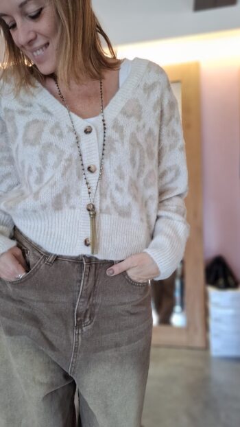 Cardigan Bottoni Maculato Latte